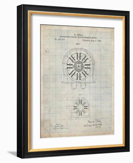 PP1092-Antique Grid Parchment Tesla Coil Patent Poster-Cole Borders-Framed Giclee Print