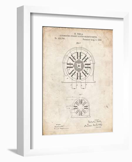 PP1092-Vintage Parchment Tesla Coil Patent Poster-Cole Borders-Framed Giclee Print