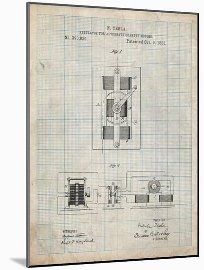 PP1095-Antique Grid Parchment Tesla Regulator for Alternate Current Motor Patent Poster-Cole Borders-Mounted Giclee Print