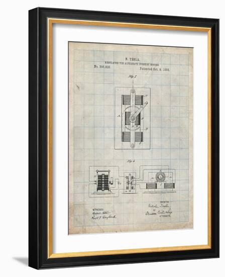 PP1095-Antique Grid Parchment Tesla Regulator for Alternate Current Motor Patent Poster-Cole Borders-Framed Giclee Print