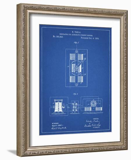 PP1095-Blueprint Tesla Regulator for Alternate Current Motor Patent Poster-Cole Borders-Framed Giclee Print