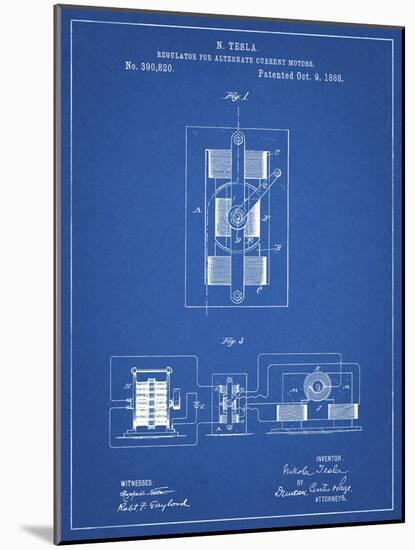 PP1095-Blueprint Tesla Regulator for Alternate Current Motor Patent Poster-Cole Borders-Mounted Giclee Print