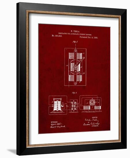 PP1095-Burgundy Tesla Regulator for Alternate Current Motor Patent Poster-Cole Borders-Framed Giclee Print