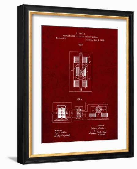 PP1095-Burgundy Tesla Regulator for Alternate Current Motor Patent Poster-Cole Borders-Framed Giclee Print