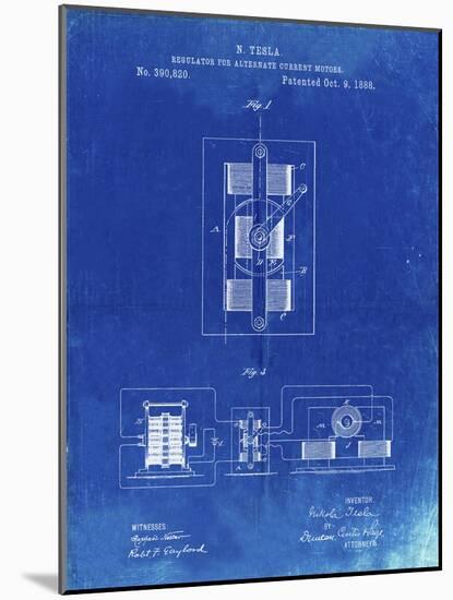 PP1095-Faded Blueprint Tesla Regulator for Alternate Current Motor Patent Poster-Cole Borders-Mounted Giclee Print