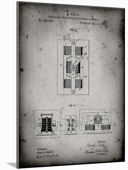 PP1095-Faded Grey Tesla Regulator for Alternate Current Motor Patent Poster-Cole Borders-Mounted Giclee Print