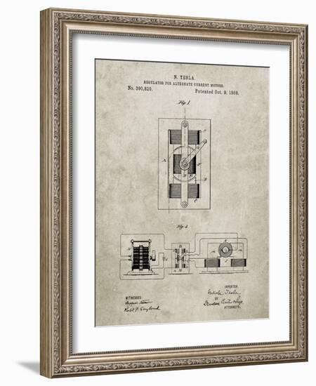 PP1095-Sandstone Tesla Regulator for Alternate Current Motor Patent Poster-Cole Borders-Framed Giclee Print