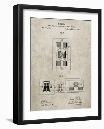 PP1095-Sandstone Tesla Regulator for Alternate Current Motor Patent Poster-Cole Borders-Framed Giclee Print