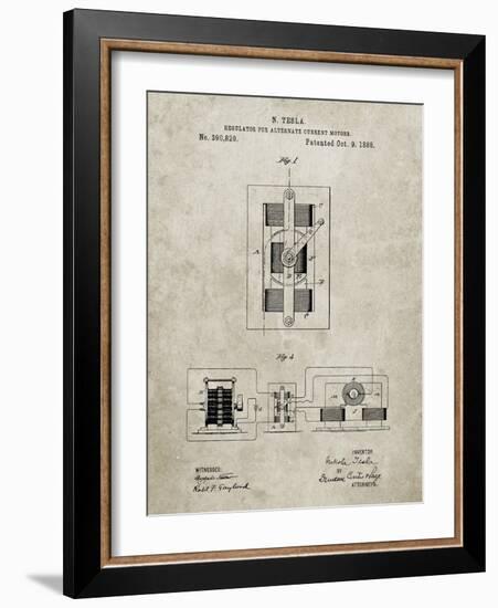 PP1095-Sandstone Tesla Regulator for Alternate Current Motor Patent Poster-Cole Borders-Framed Giclee Print