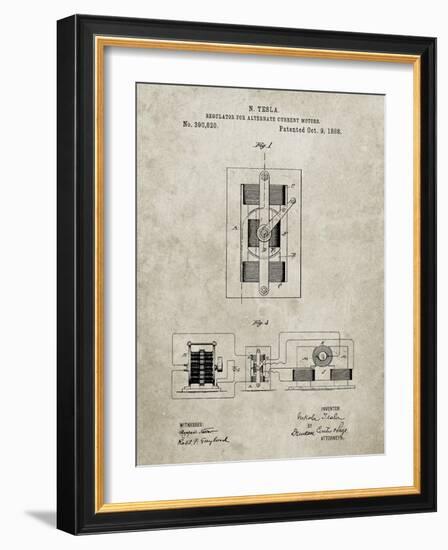 PP1095-Sandstone Tesla Regulator for Alternate Current Motor Patent Poster-Cole Borders-Framed Giclee Print