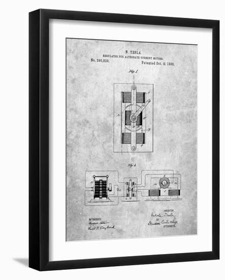 PP1095-Slate Tesla Regulator for Alternate Current Motor Patent Poster-Cole Borders-Framed Giclee Print