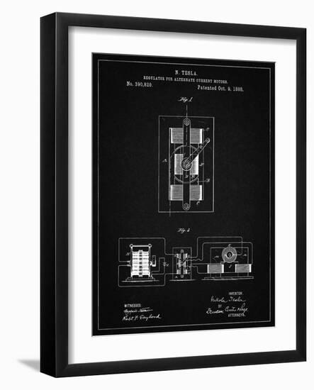 PP1095-Vintage Black Tesla Regulator for Alternate Current Motor Patent Poster-Cole Borders-Framed Giclee Print