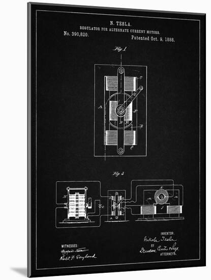 PP1095-Vintage Black Tesla Regulator for Alternate Current Motor Patent Poster-Cole Borders-Mounted Giclee Print