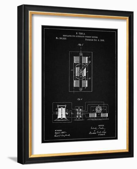 PP1095-Vintage Black Tesla Regulator for Alternate Current Motor Patent Poster-Cole Borders-Framed Giclee Print