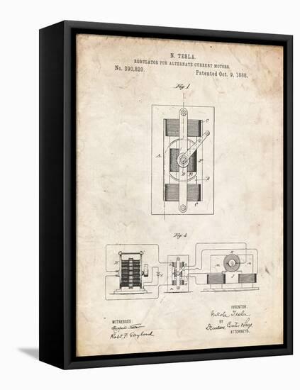 PP1095-Vintage Parchment Tesla Regulator for Alternate Current Motor Patent Poster-Cole Borders-Framed Premier Image Canvas