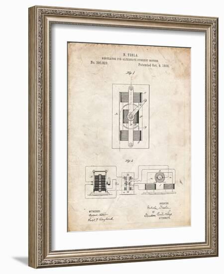 PP1095-Vintage Parchment Tesla Regulator for Alternate Current Motor Patent Poster-Cole Borders-Framed Giclee Print