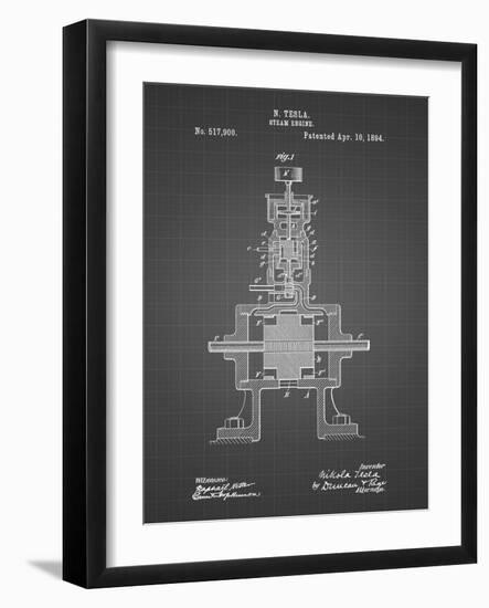 PP1096-Black Grid Tesla Steam Engine Patent Poster-Cole Borders-Framed Giclee Print