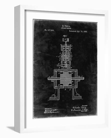 PP1096-Black Grunge Tesla Steam Engine Patent Poster-Cole Borders-Framed Giclee Print