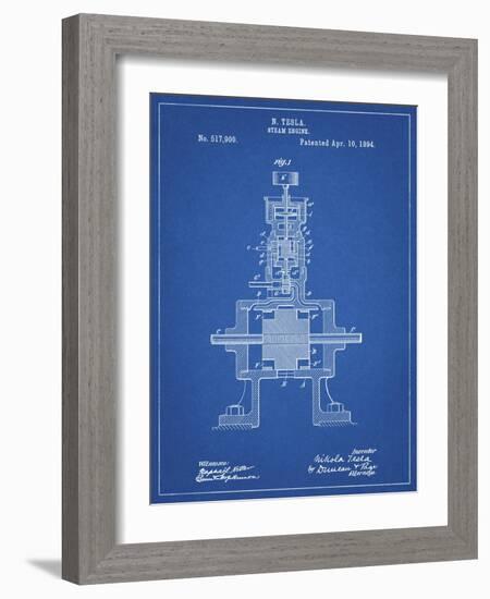 PP1096-Blueprint Tesla Steam Engine Patent Poster-Cole Borders-Framed Giclee Print