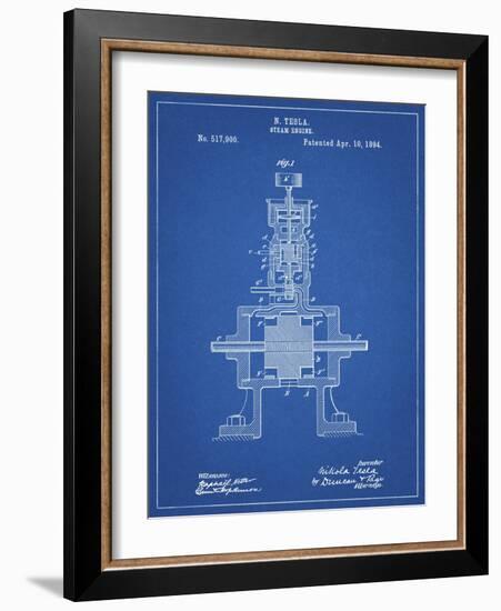 PP1096-Blueprint Tesla Steam Engine Patent Poster-Cole Borders-Framed Giclee Print