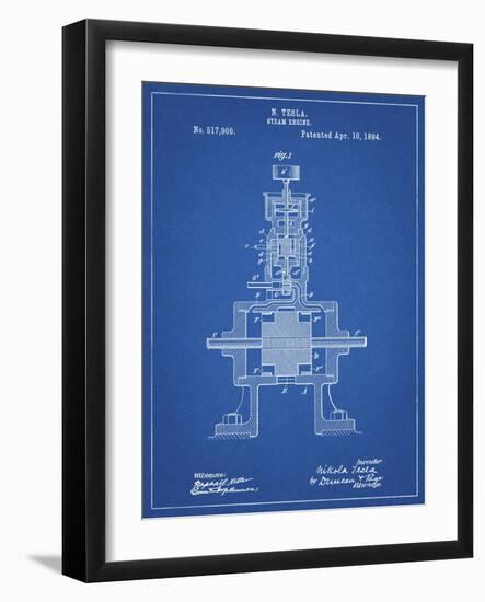 PP1096-Blueprint Tesla Steam Engine Patent Poster-Cole Borders-Framed Giclee Print