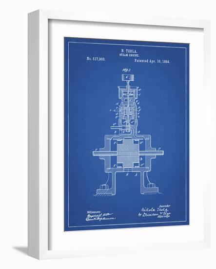 PP1096-Blueprint Tesla Steam Engine Patent Poster-Cole Borders-Framed Giclee Print