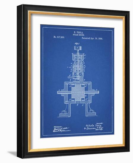 PP1096-Blueprint Tesla Steam Engine Patent Poster-Cole Borders-Framed Giclee Print