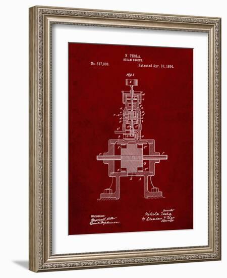 PP1096-Burgundy Tesla Steam Engine Patent Poster-Cole Borders-Framed Giclee Print