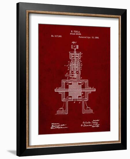 PP1096-Burgundy Tesla Steam Engine Patent Poster-Cole Borders-Framed Giclee Print