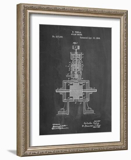 PP1096-Chalkboard Tesla Steam Engine Patent Poster-Cole Borders-Framed Giclee Print