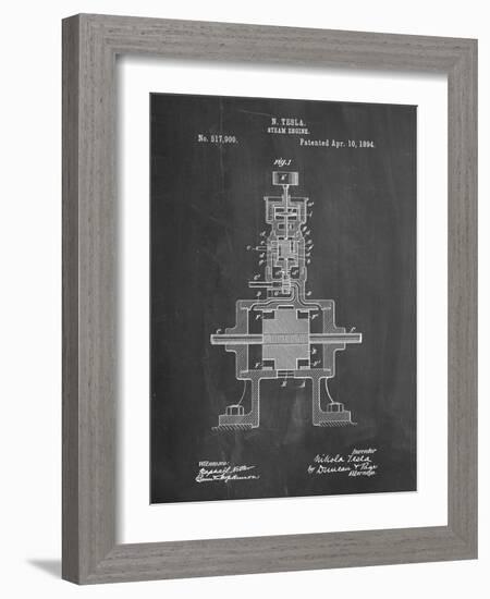 PP1096-Chalkboard Tesla Steam Engine Patent Poster-Cole Borders-Framed Giclee Print