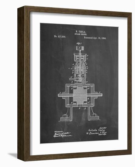 PP1096-Chalkboard Tesla Steam Engine Patent Poster-Cole Borders-Framed Giclee Print