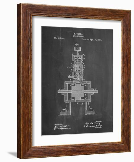 PP1096-Chalkboard Tesla Steam Engine Patent Poster-Cole Borders-Framed Giclee Print