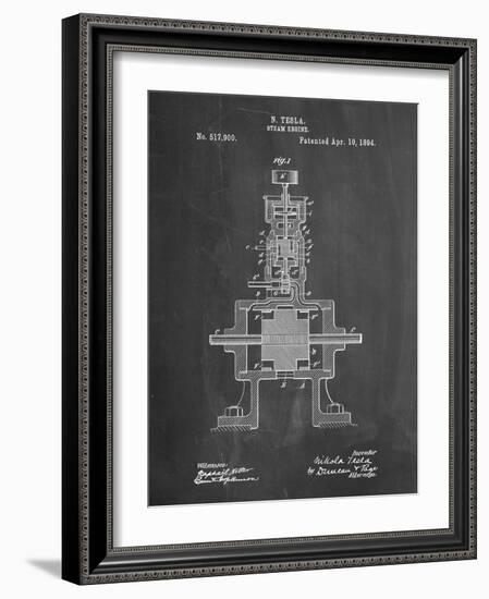 PP1096-Chalkboard Tesla Steam Engine Patent Poster-Cole Borders-Framed Giclee Print