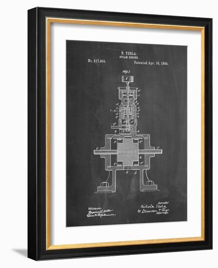 PP1096-Chalkboard Tesla Steam Engine Patent Poster-Cole Borders-Framed Giclee Print