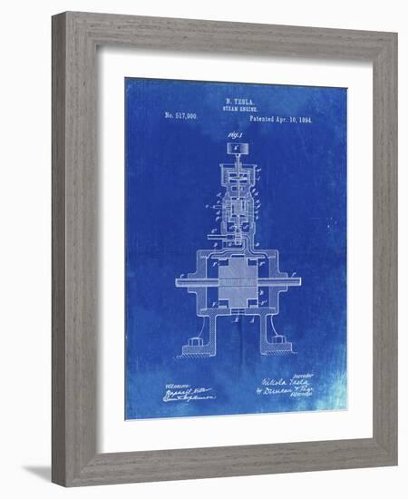 PP1096-Faded Blueprint Tesla Steam Engine Patent Poster-Cole Borders-Framed Giclee Print