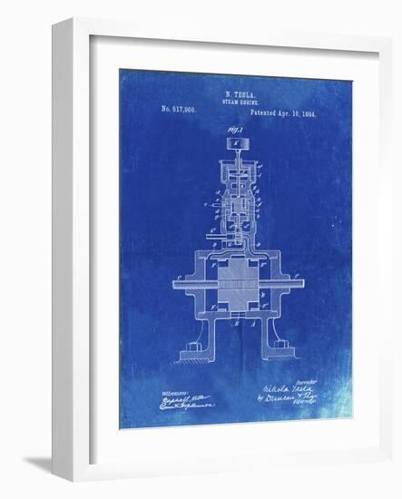 PP1096-Faded Blueprint Tesla Steam Engine Patent Poster-Cole Borders-Framed Giclee Print
