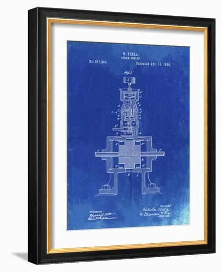 PP1096-Faded Blueprint Tesla Steam Engine Patent Poster-Cole Borders-Framed Giclee Print