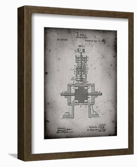PP1096-Faded Grey Tesla Steam Engine Patent Poster-Cole Borders-Framed Giclee Print