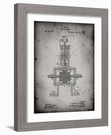 PP1096-Faded Grey Tesla Steam Engine Patent Poster-Cole Borders-Framed Giclee Print