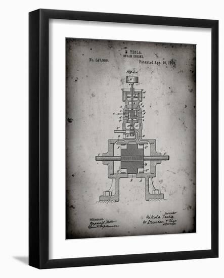 PP1096-Faded Grey Tesla Steam Engine Patent Poster-Cole Borders-Framed Giclee Print