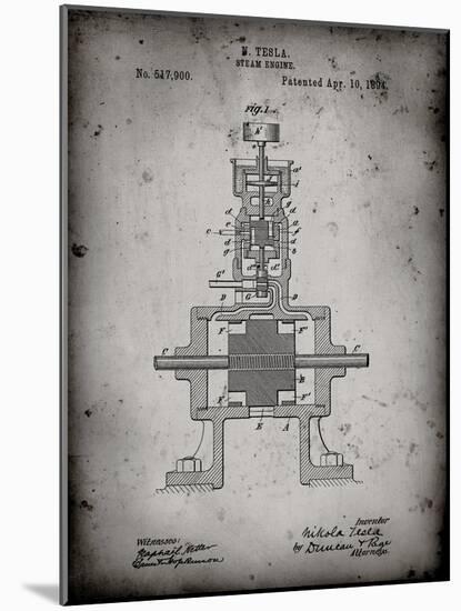 PP1096-Faded Grey Tesla Steam Engine Patent Poster-Cole Borders-Mounted Giclee Print