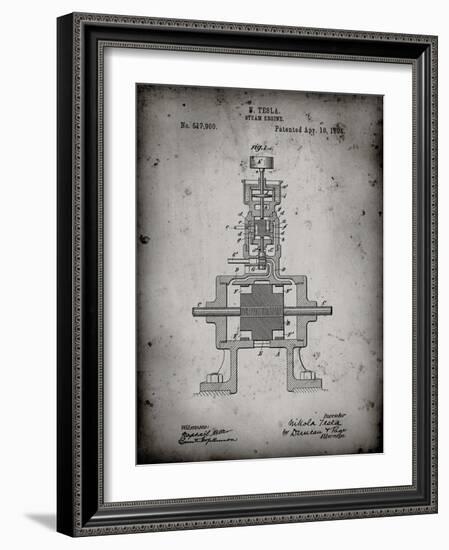 PP1096-Faded Grey Tesla Steam Engine Patent Poster-Cole Borders-Framed Giclee Print