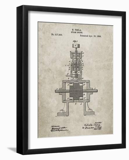 PP1096-Sandstone Tesla Steam Engine Patent Poster-Cole Borders-Framed Giclee Print