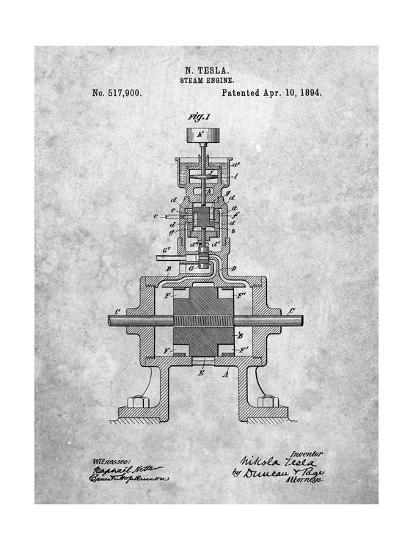 Pp1096 Slate Tesla Steam Engine Patent Poster Giclee Print By Cole Borders Artcom - 