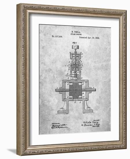 PP1096-Slate Tesla Steam Engine Patent Poster-Cole Borders-Framed Giclee Print