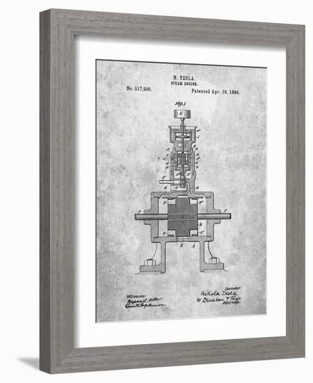 PP1096-Slate Tesla Steam Engine Patent Poster-Cole Borders-Framed Giclee Print