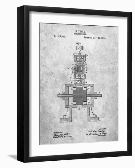 PP1096-Slate Tesla Steam Engine Patent Poster-Cole Borders-Framed Giclee Print