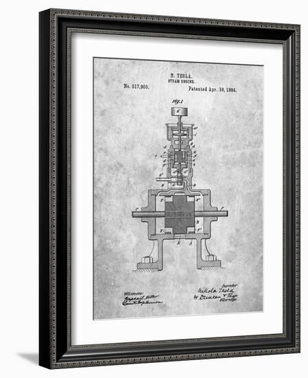 PP1096-Slate Tesla Steam Engine Patent Poster-Cole Borders-Framed Giclee Print