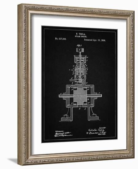 PP1096-Vintage Black Tesla Steam Engine Patent Poster-Cole Borders-Framed Giclee Print